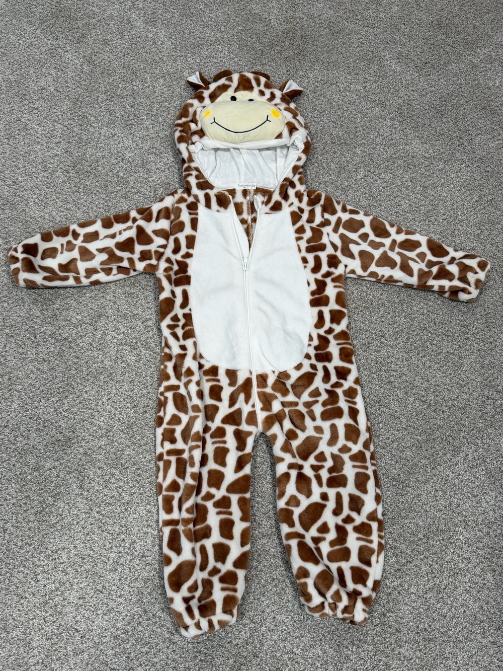 Giraffe Print Fleece One-Piece Hooded Romper - Brown/White